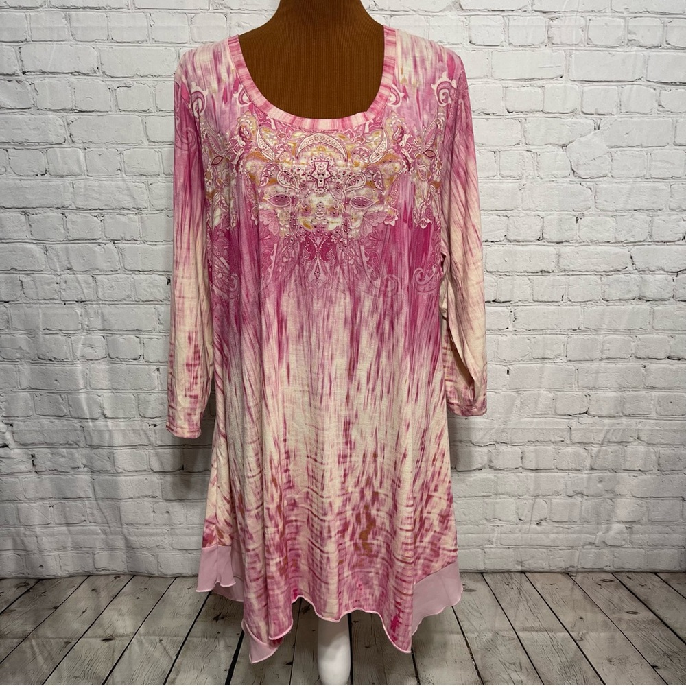 Plus Size One World Embellished Tunic Size XXXL Pink